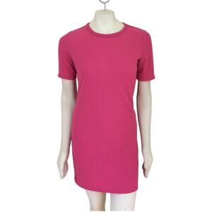 ELODIE Short Sleeve Ribbed Mini Sheath Dress in Barbie Pink SZ 6